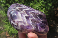 Polished Chevron Amethyst Standing Free Forms x 2 from Zambia - Toprock Gemstones and Minerals 