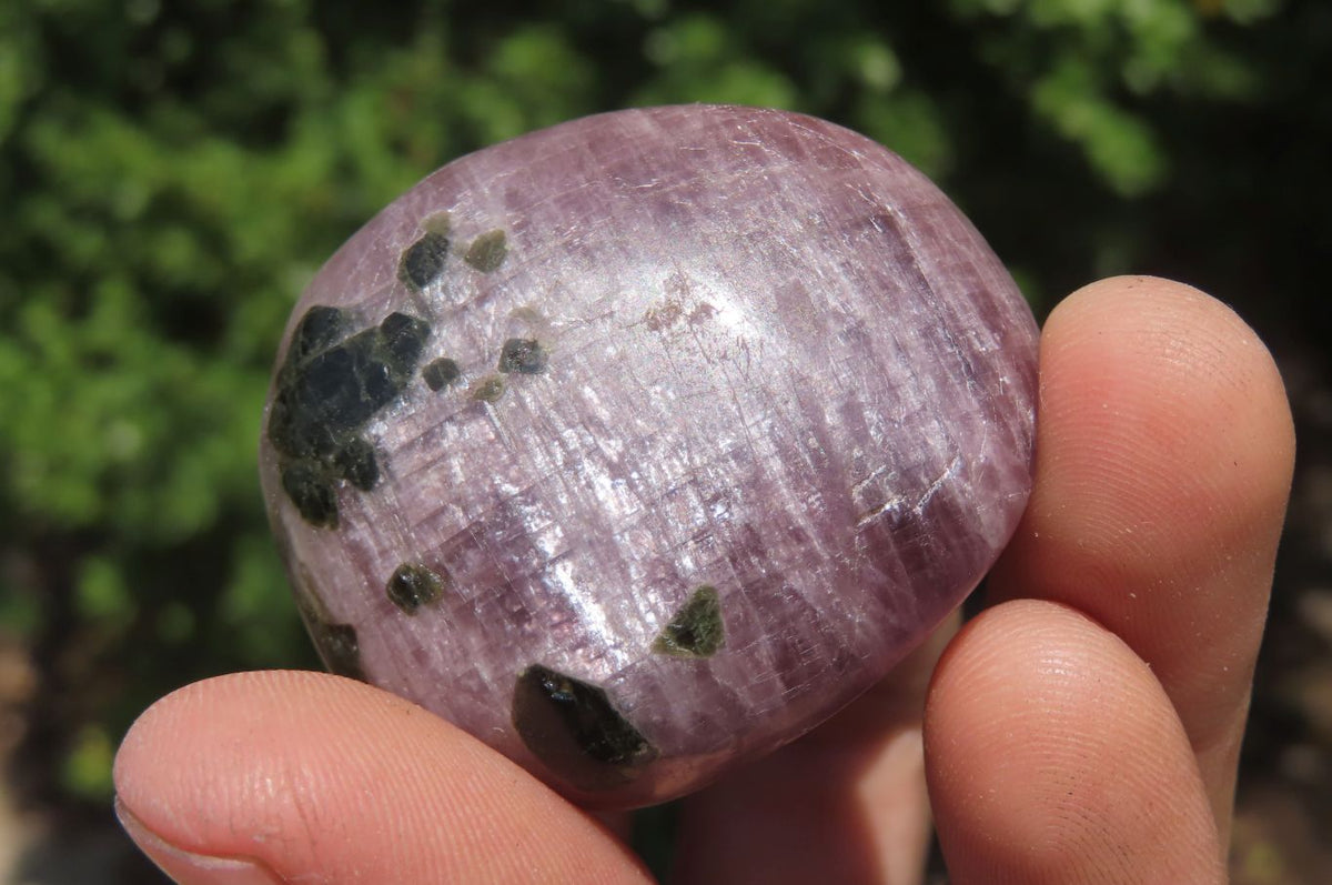 Polished Lepidolite with Pink Rubellite Palm Stones x 24 From Ambatondrazaka, Madagascar - Toprock Gemstones and Minerals 
