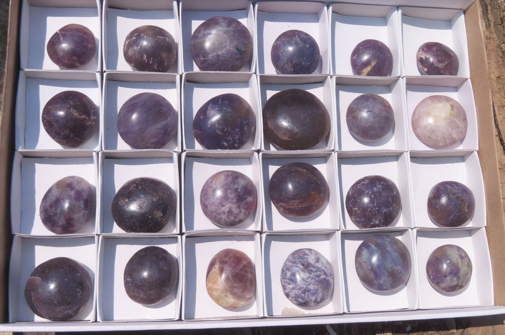 Polished Lepidolite with Pink Rubellite Palm Stones x 24 From Ambatondrazaka, Madagascar - Toprock Gemstones and Minerals 