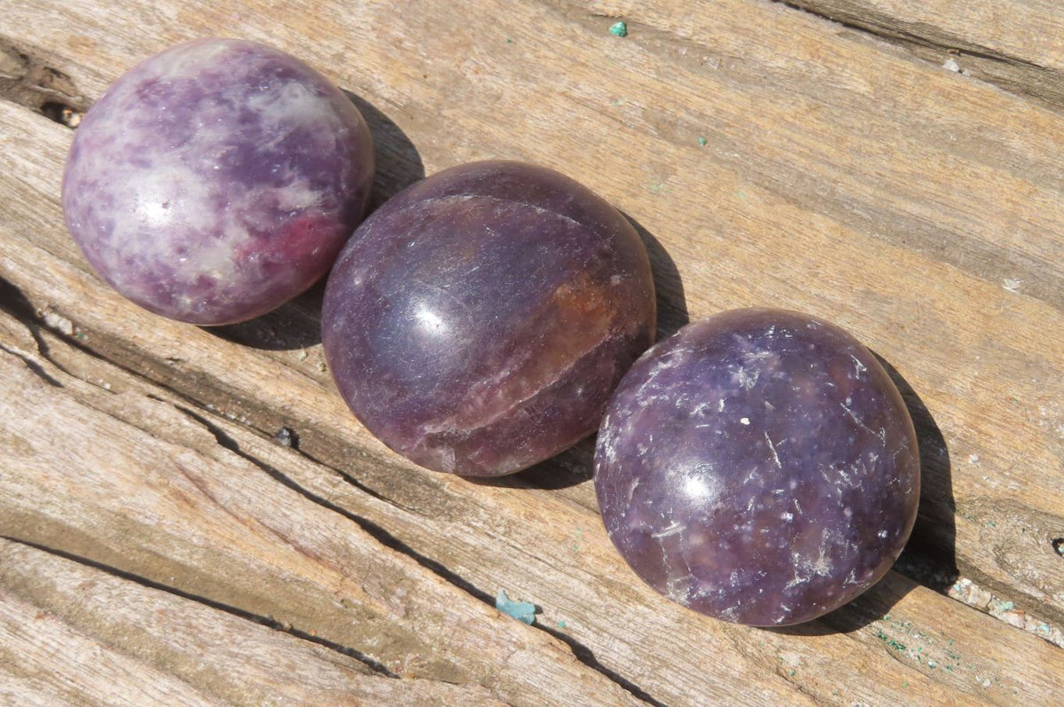 Polished Lepidolite with Pink Rubellite Palm Stones x 24 From Ambatondrazaka, Madagascar - Toprock Gemstones and Minerals 
