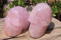 Polished Rose Quartz Skull Carvings x 2 From Madagascar - Toprock Gemstones and Minerals 