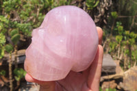 Polished Rose Quartz Skull Carvings x 2 From Madagascar - Toprock Gemstones and Minerals 