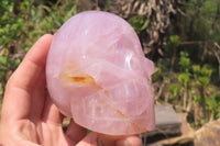 Polished Rose Quartz Skull Carvings x 2 From Madagascar - Toprock Gemstones and Minerals 