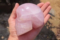 Polished Rose Quartz Skull Carvings x 2 From Madagascar - Toprock Gemstones and Minerals 