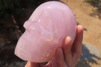 Polished Rose Quartz Skull Carvings x 2 From Madagascar - Toprock Gemstones and Minerals 