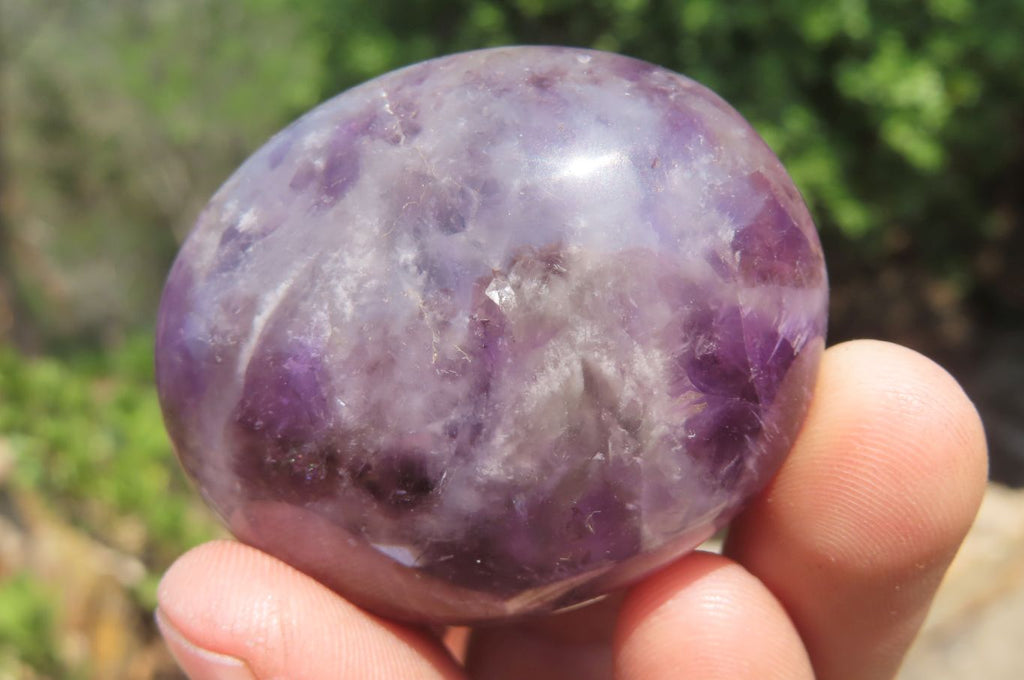 Polished Chevron Amethyst Palm Stones x 35 From Madagascar - Toprock Gemstones and Minerals 