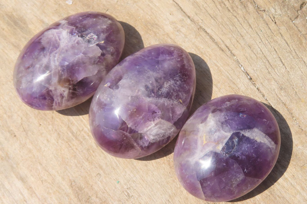 Polished Chevron Amethyst Palm Stones x 35 From Madagascar - Toprock Gemstones and Minerals 