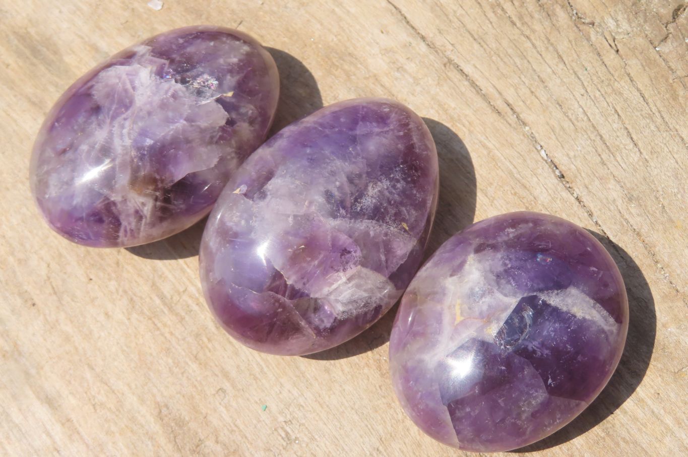 Polished Chevron Amethyst Palm Stones x 35 From Madagascar - Toprock Gemstones and Minerals 