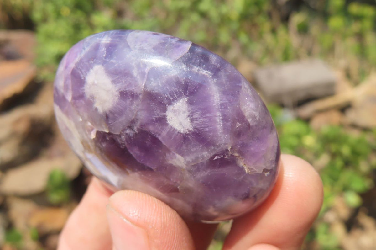 Polished Chevron Amethyst Palm Stones x 35 From Madagascar - Toprock Gemstones and Minerals 