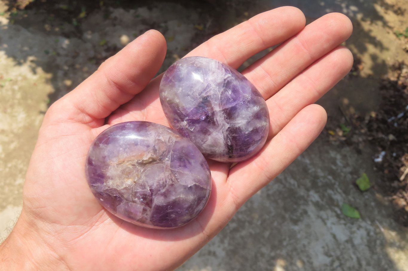 Polished Chevron Amethyst Palm Stones x 35 From Madagascar - Toprock Gemstones and Minerals 
