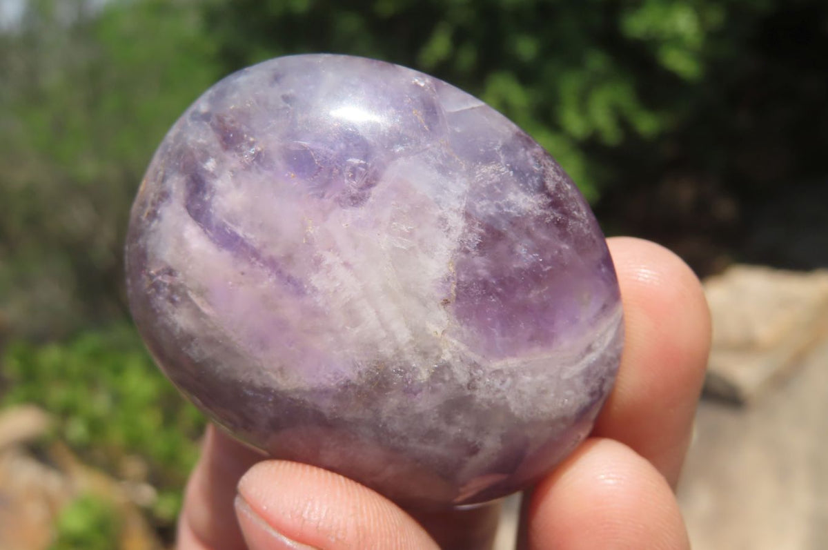 Polished Chevron Amethyst Palm Stones x 35 From Madagascar - Toprock Gemstones and Minerals 