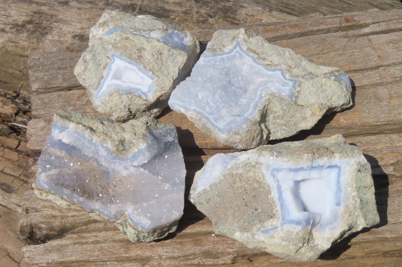 Natural Blue Lace Agate Geode Specimens x 4 From Nsanje, Malawi - Toprock Gemstones and Minerals 