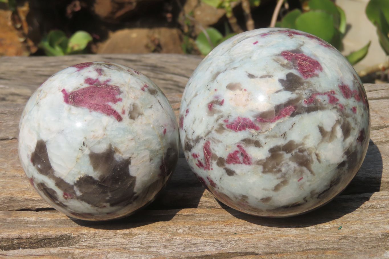 Polished Rubellite Pink Tourmaline Matrix Spheres x 2 From Ambatondrazaka, Madagascar - Toprock Gemstones and Minerals 