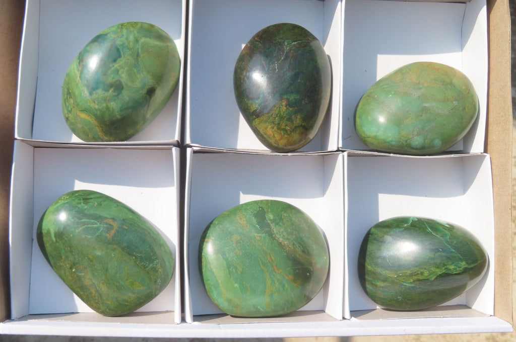 Polished Green Verdite Palm Stones x 6 From Zimbabwe - Toprock Gemstones and Minerals 