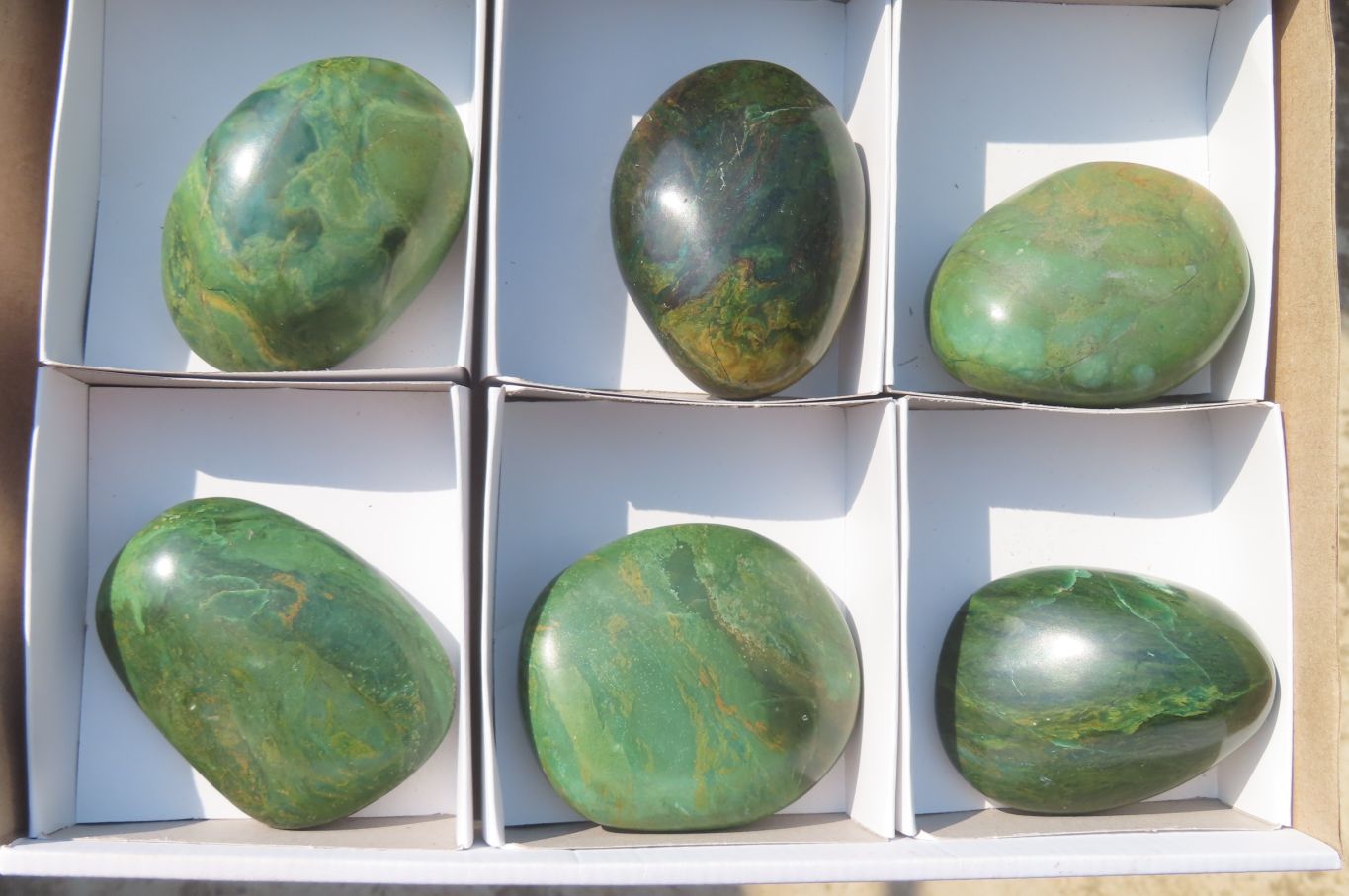 Polished Green Verdite Palm Stones x 6 From Zimbabwe - Toprock Gemstones and Minerals 