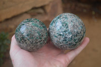 Polished Emerald Mica In Matrix Spheres x 2 From Mutoko, Zimbabwe - Toprock Gemstones and Minerals 
