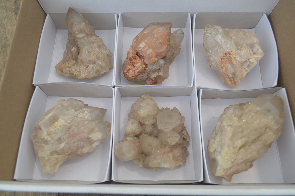 Natural Smokey Phantom Quartz Clusters x 6 From Luena, Congo - Toprock Gemstones and Minerals 