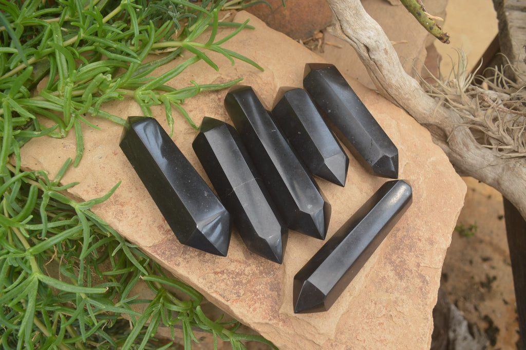 Polished Double Terminated Black Basalt Points x 6 From Madagascar - Toprock Gemstones and Minerals 