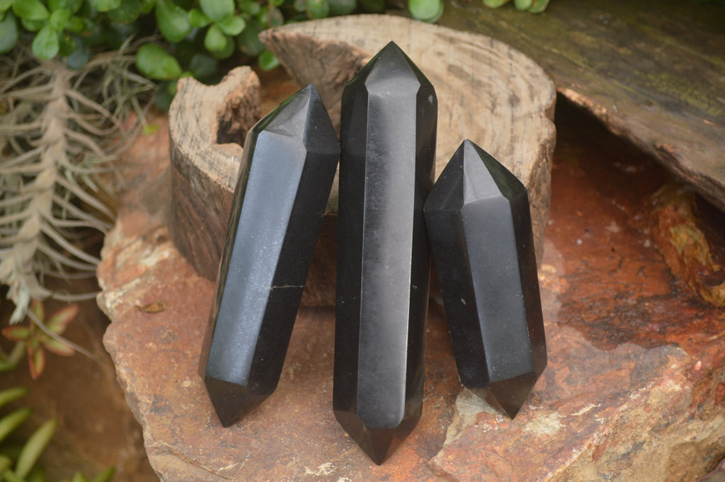 Polished Double Terminated Black Basalt Points x 6 From Madagascar - Toprock Gemstones and Minerals 