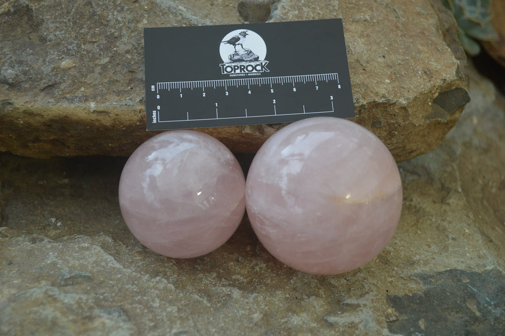 Polished Rose Quartz Spheres x 6 From Madagascar - Toprock Gemstones and Minerals 