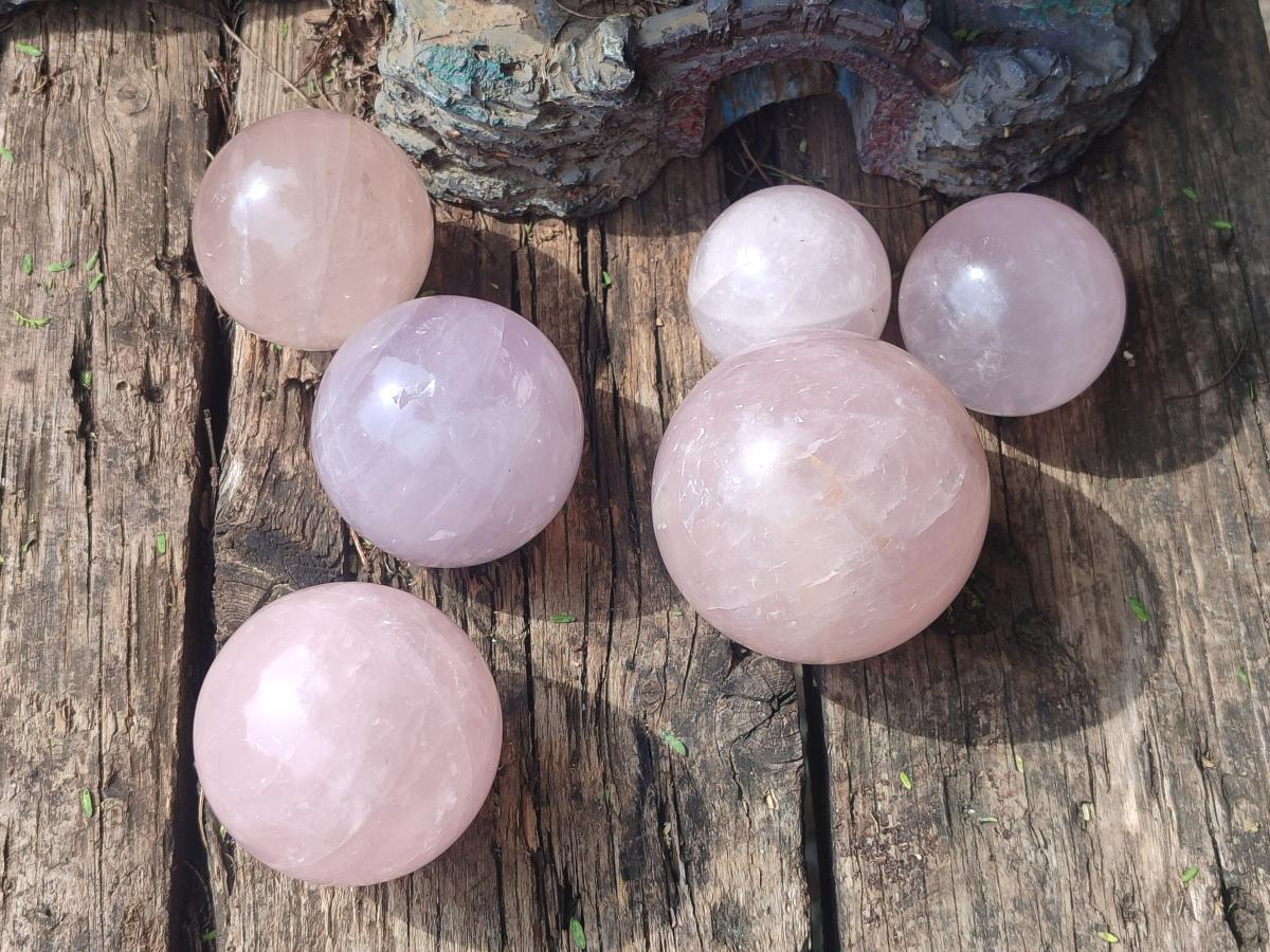 Polished Rose Quartz Spheres x 6 From Madagascar - Toprock Gemstones and Minerals 