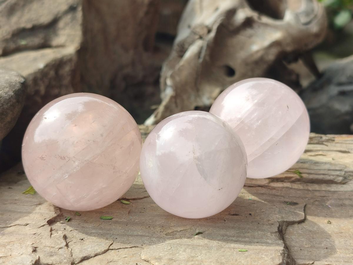 Polished Rose Quartz Spheres x 6 From Madagascar - Toprock Gemstones and Minerals 
