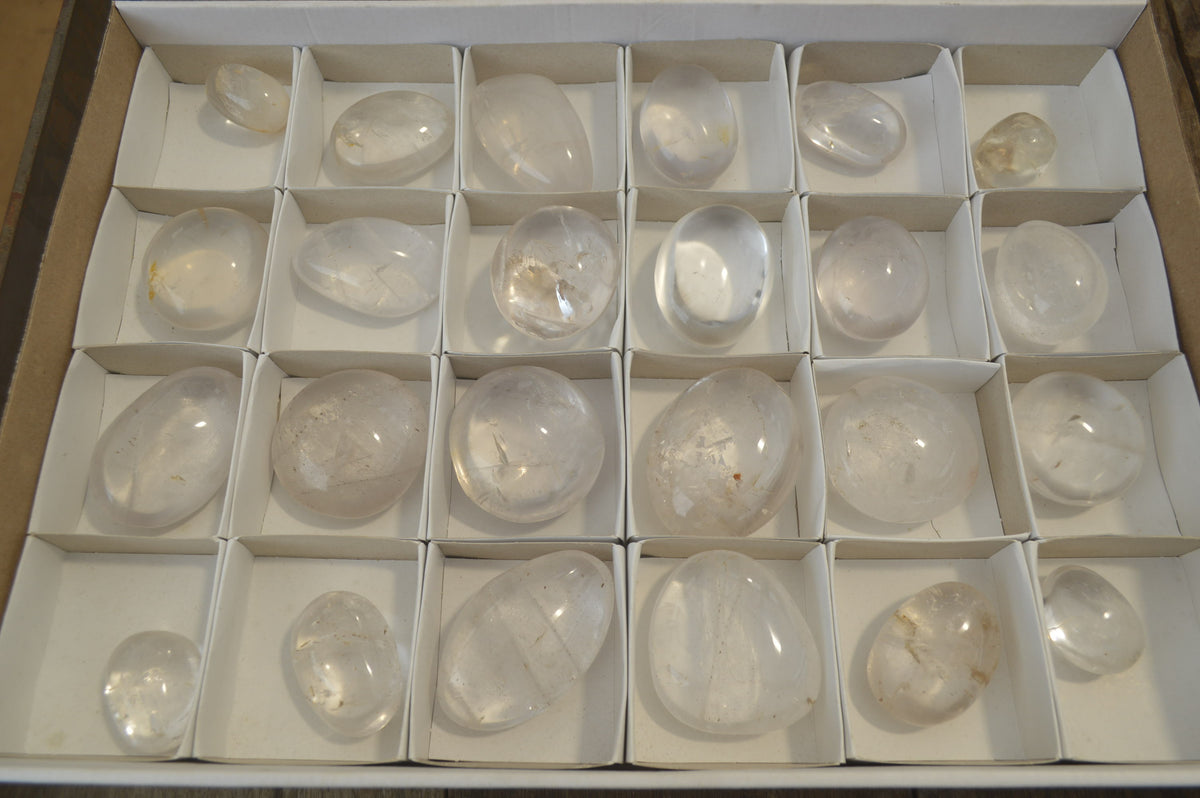Polished Clear Quartz Palm Stones x 24 From Madagascar - Toprock Gemstones and Minerals 