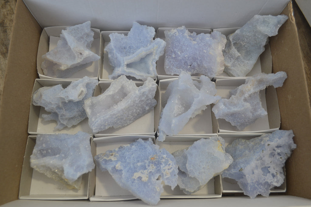 Natural Etched Blue Chalcedony Specimens x 12 From Nsanje, Malawi - Toprock Gemstones and Minerals 