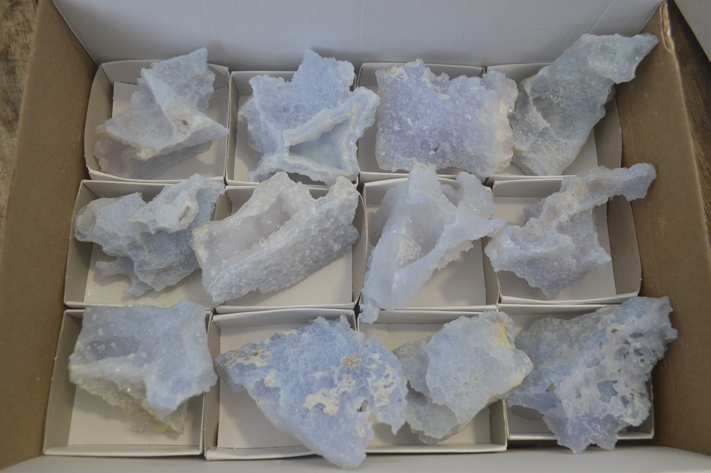 Natural Etched Blue Chalcedony Specimens x 12 From Nsanje, Malawi - Toprock Gemstones and Minerals 