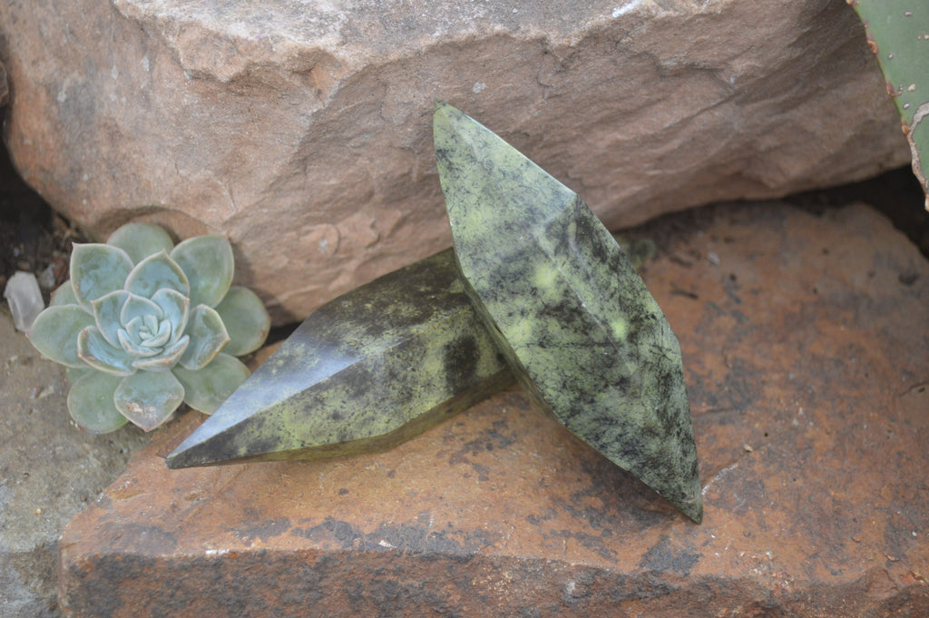 Polished Double Terminated Leopard Stone Points x 6 From Zimbabwe - Toprock Gemstones and Minerals 