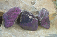 Polished On One Side Metallic Purpurite x 6 From Namibia - Toprock Gemstones and Minerals 