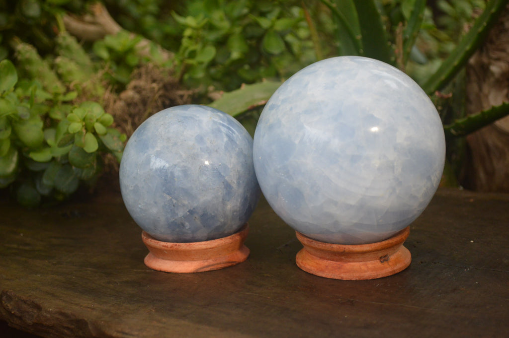 Polished Blue Calcite Spheres x 2 From Madagascar - Toprock Gemstones and Minerals 