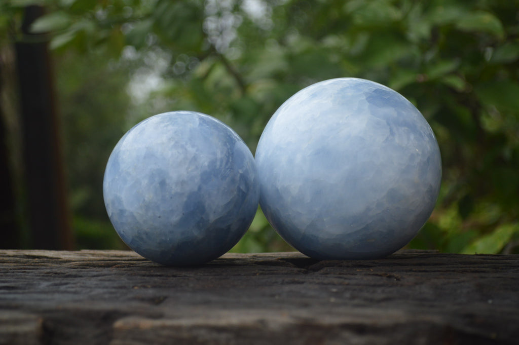 Polished Blue Calcite Spheres x 2 From Madagascar - Toprock Gemstones and Minerals 