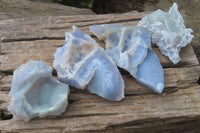 Natural Etched Blue Chalcedony Specimens x 4 From Nsanje, Malawi - Toprock Gemstones and Minerals 