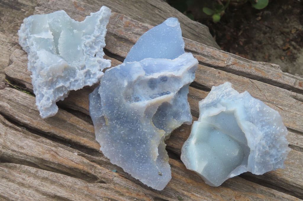 Natural Etched Blue Chalcedony Specimens x 4 From Nsanje, Malawi - Toprock Gemstones and Minerals 