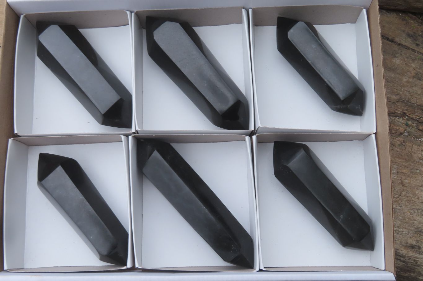Polished Double Terminated Black Basalt Points x 6 From Madagascar - Toprock Gemstones and Minerals 