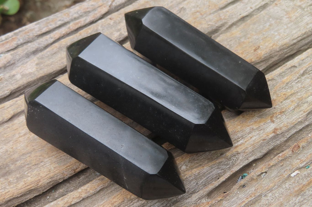 Polished Double Terminated Black Basalt Points x 6 From Madagascar - Toprock Gemstones and Minerals 