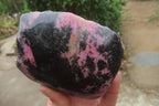 Polished On One Side Rhodonite Standing Free Forms x 4 From Madagascar - Toprock Gemstones and Minerals 
