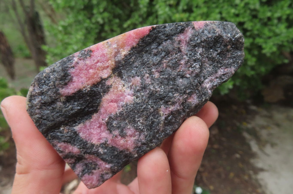 Polished On One Side Rhodonite Standing Free Forms x 4 From Madagascar - Toprock Gemstones and Minerals 