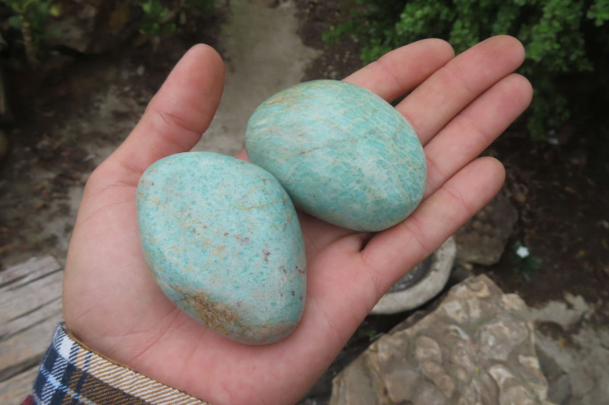 Polished Amazonite Palm Stones x 24 from Zimbabwe - Toprock Gemstones and Minerals 