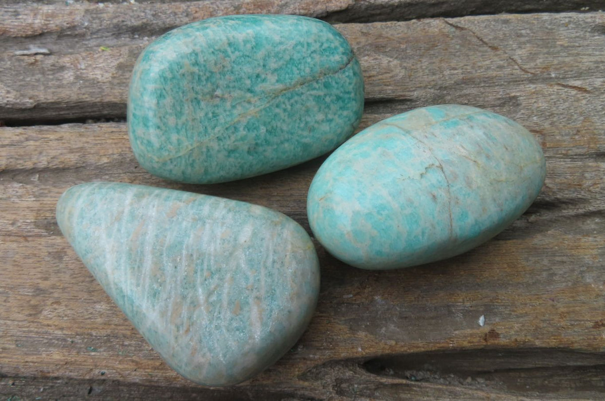 Polished Amazonite Palm Stones x 24 from Zimbabwe - Toprock Gemstones and Minerals 
