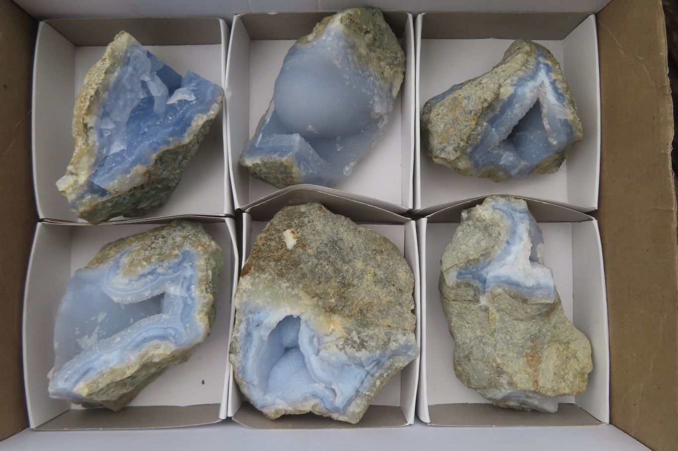 Natural Blue Lace Agate Geode Specimens x 6 From Malawi - Toprock Gemstones and Minerals 
