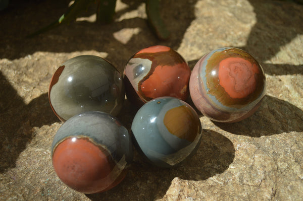 Polished Polychrome Jasper Spheres x 5 From Madagascar - Toprock Gemstones and Minerals 