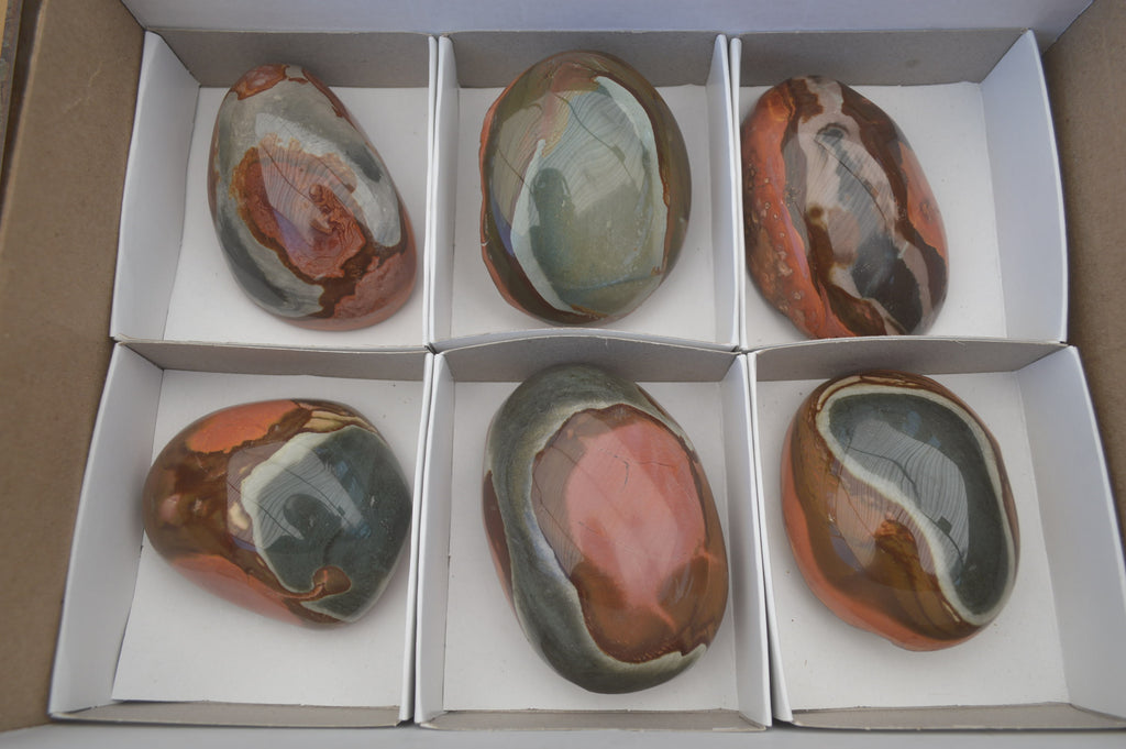 Polished On One Side Polychrome Jasper Nodules x 6 From Mahajanga, Madagascar - Toprock Gemstones and Minerals 