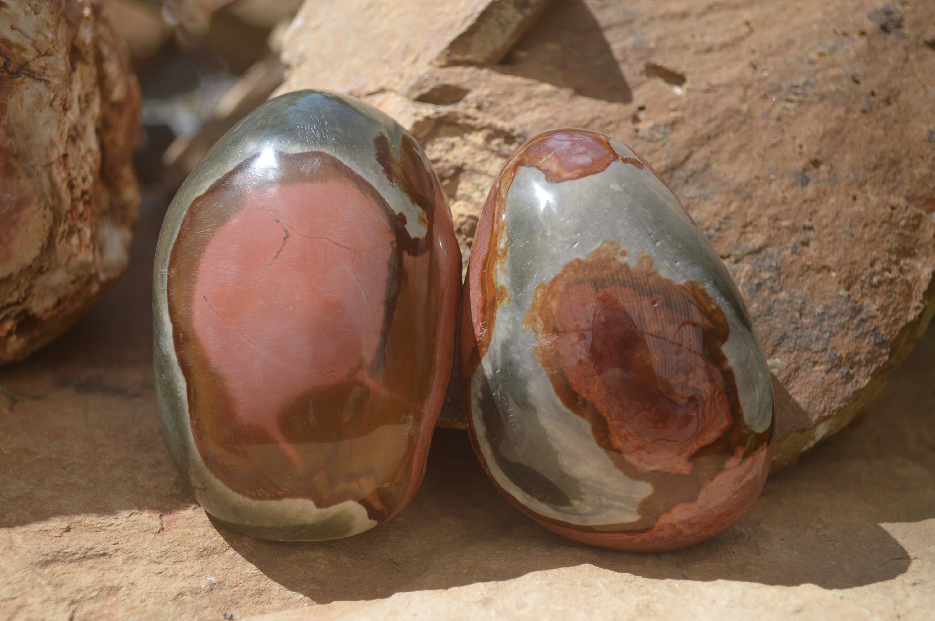 Polished On One Side Polychrome Jasper Nodules x 6 From Mahajanga, Madagascar - Toprock Gemstones and Minerals 