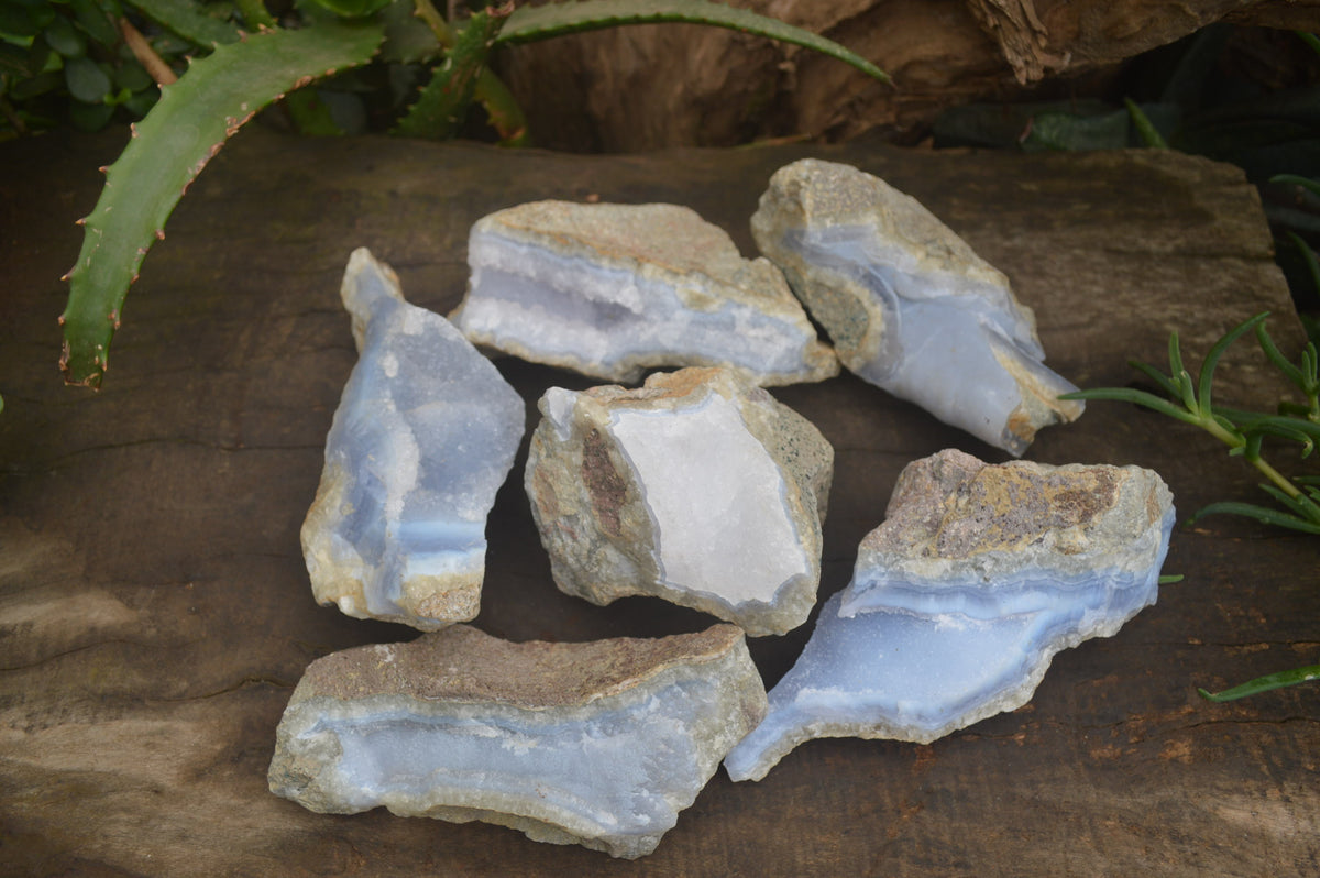 Natural Blue Lace Agate Geode Specimens x 6 From Nsanje, Malawi - Toprock Gemstones and Minerals 
