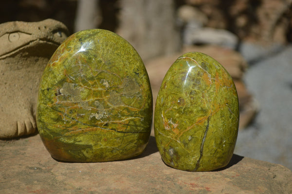 Polished Green Opal Standing Free Forms x 3 From Antsirabe, Madagascar - Toprock Gemstones and Minerals 