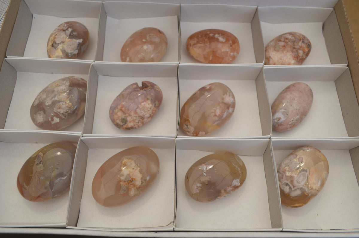 Polished Flower Agate Palm Stones x 12 From Antsahalova, Madagascar - Toprock Gemstones and Minerals 