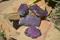 Polished On One Side Metallic Purpurite Specimens x 4 From Namibia - Toprock Gemstones and Minerals 