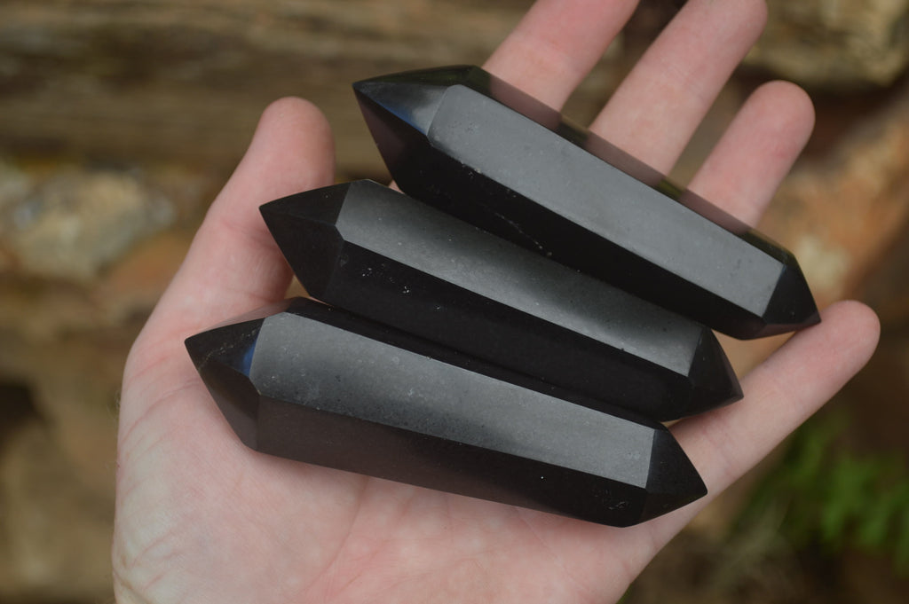 Polished Double Terminated Black Basalt Points x 12 From Madagascar - Toprock Gemstones and Minerals 